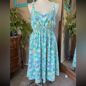 Michelle Mae Floral Midi Dress - Blue and Green, medium